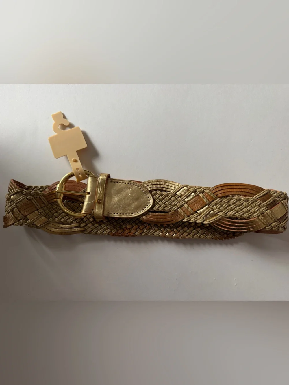 Ralph Lauren Braided Metallic Gold and Brown 100% Leather Belt